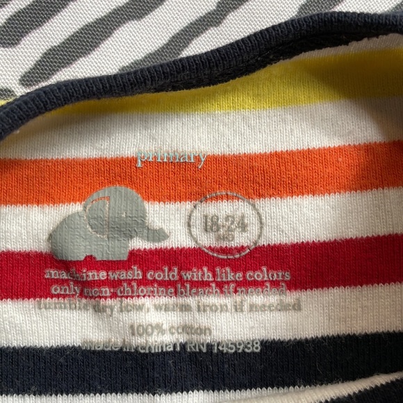 Primary rainbow colored striped long sleeve onesie size 18-24months - Picture 5 of 6